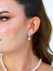 Mutluinci Mig06 925 Ayar Gümüş Zirkon Taş 8mm Doğal İnci Kolye-Küpe-Yüzük-Bileklik 4lü Set