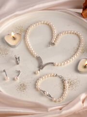 Mutluinci MİG04KLY 925 Ayar Gümüş Zirkon Taş 8 mm Doğal İnci Kolye